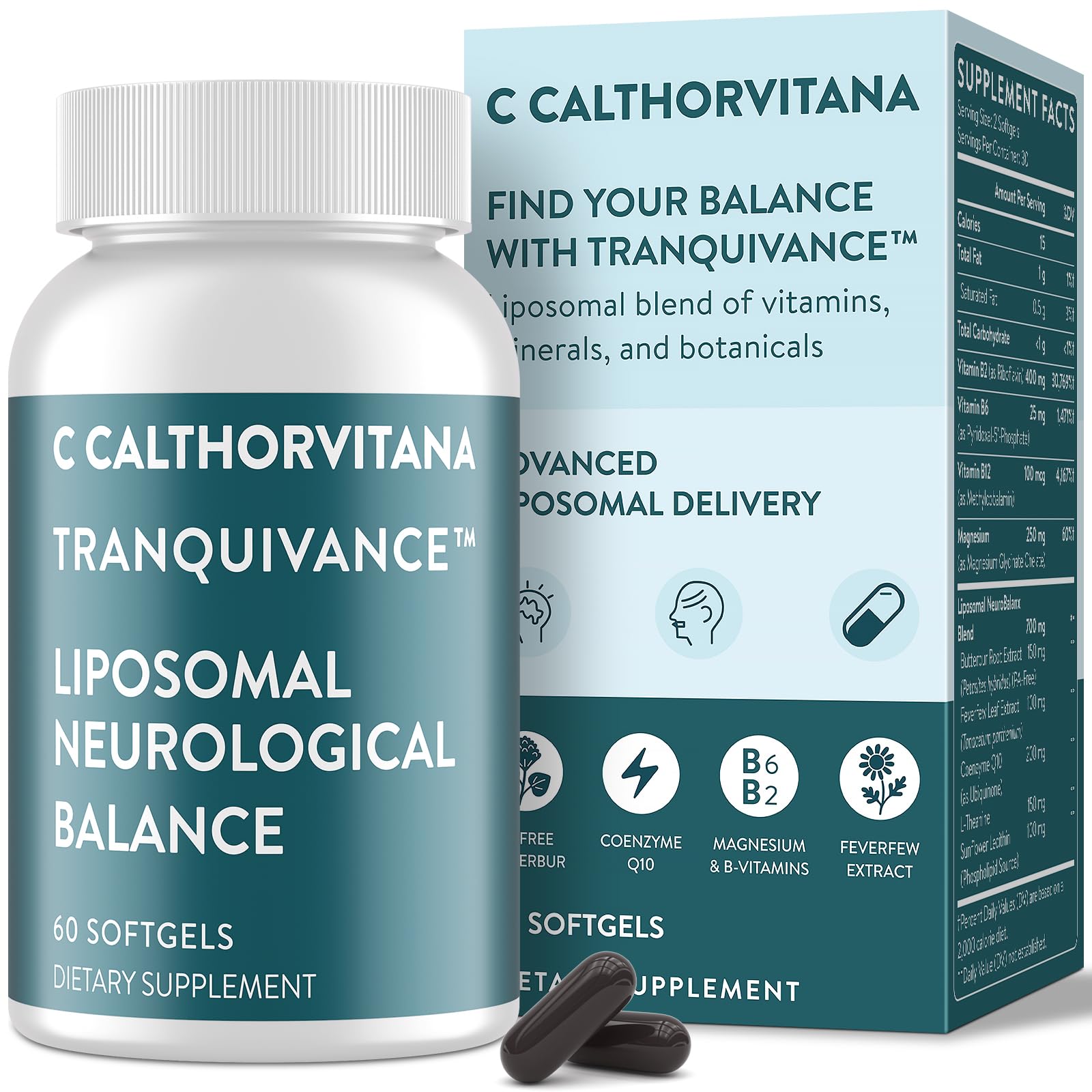 C Calthorvitana frente del empaque mostrando 60 softgels y beneficios diarios