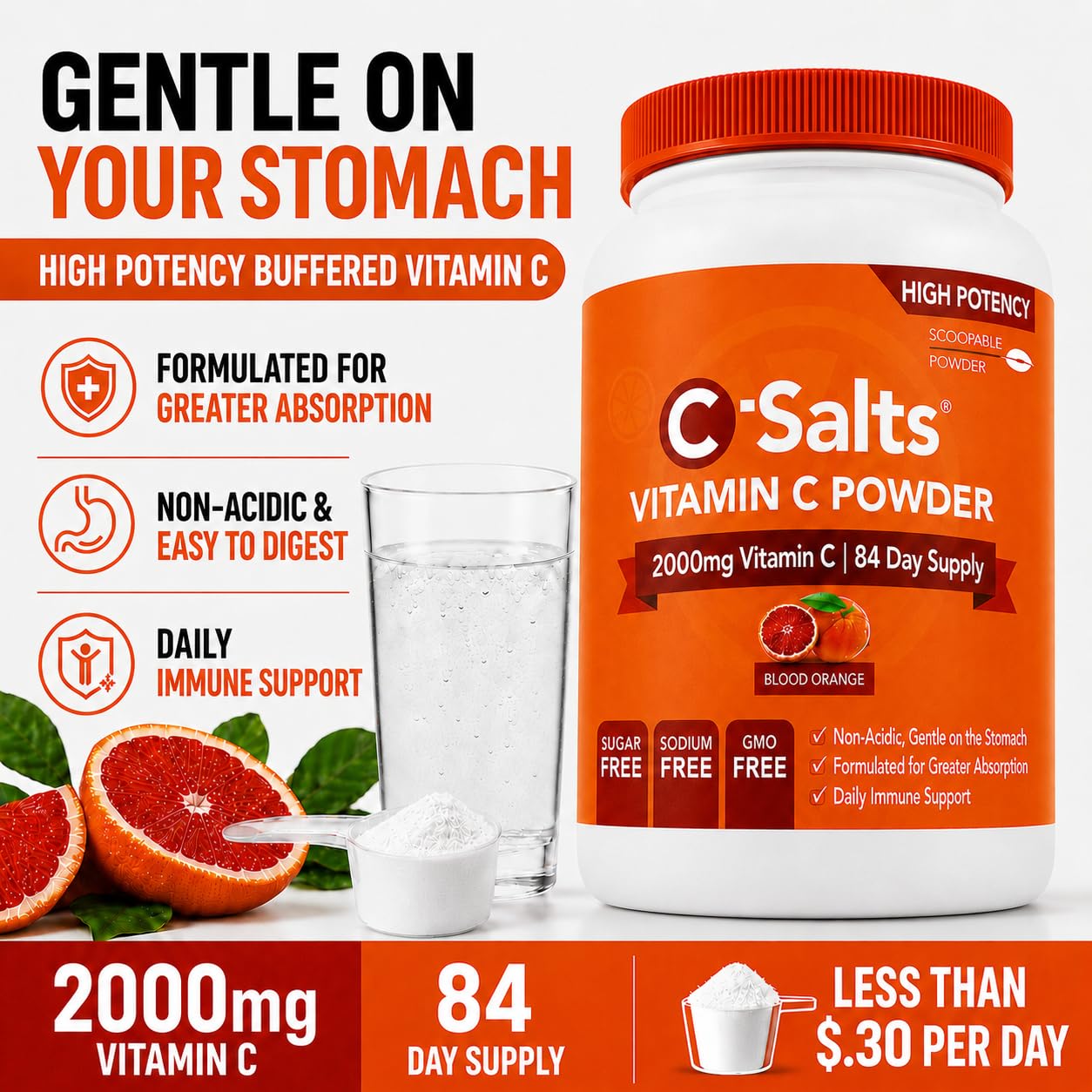 C-Salts polvo disolviéndose en vaso demostrando mezcla fácil y sabor agradable