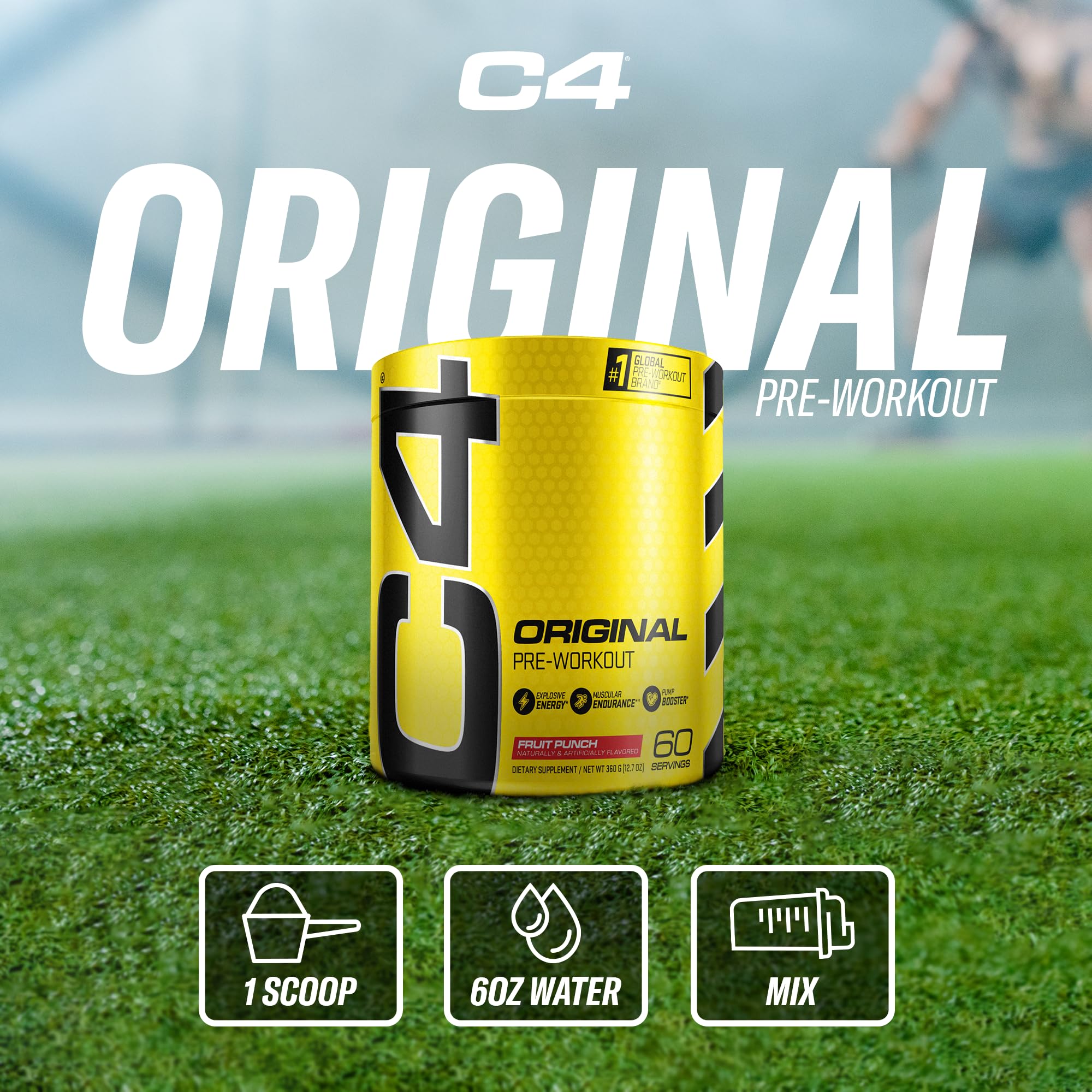 C4 Cellucor lata y caja con diseño, información de 30 servicios visible
