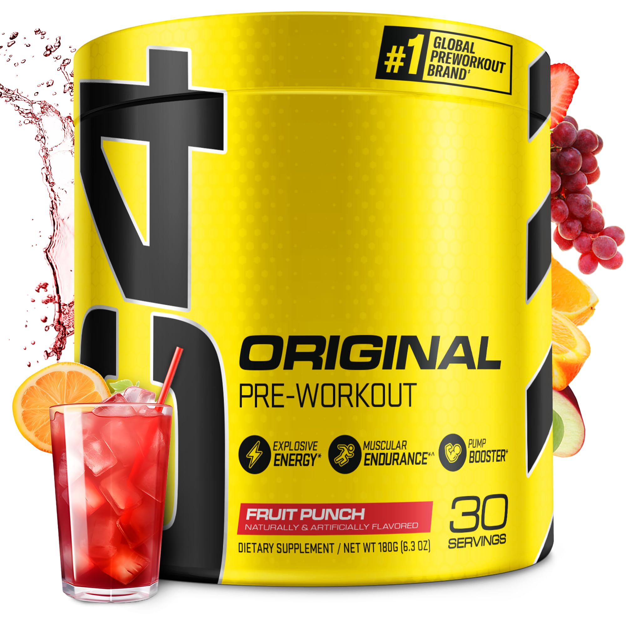 C4 Cellucor frente del envase mostrando el sabor Fruit Punch y beneficios