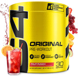 C4 Cellucor frente del envase mostrando el sabor Fruit Punch y beneficios