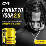C4 Cellucor etiqueta de ingredientes destacando cafeína y creatina