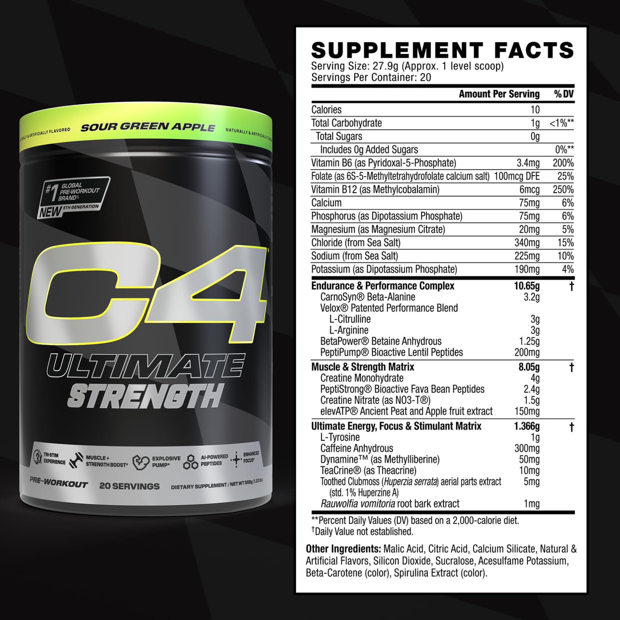 C4 Cellucor textura del polvo en primer plano, fácil disolución y mezcla rápida