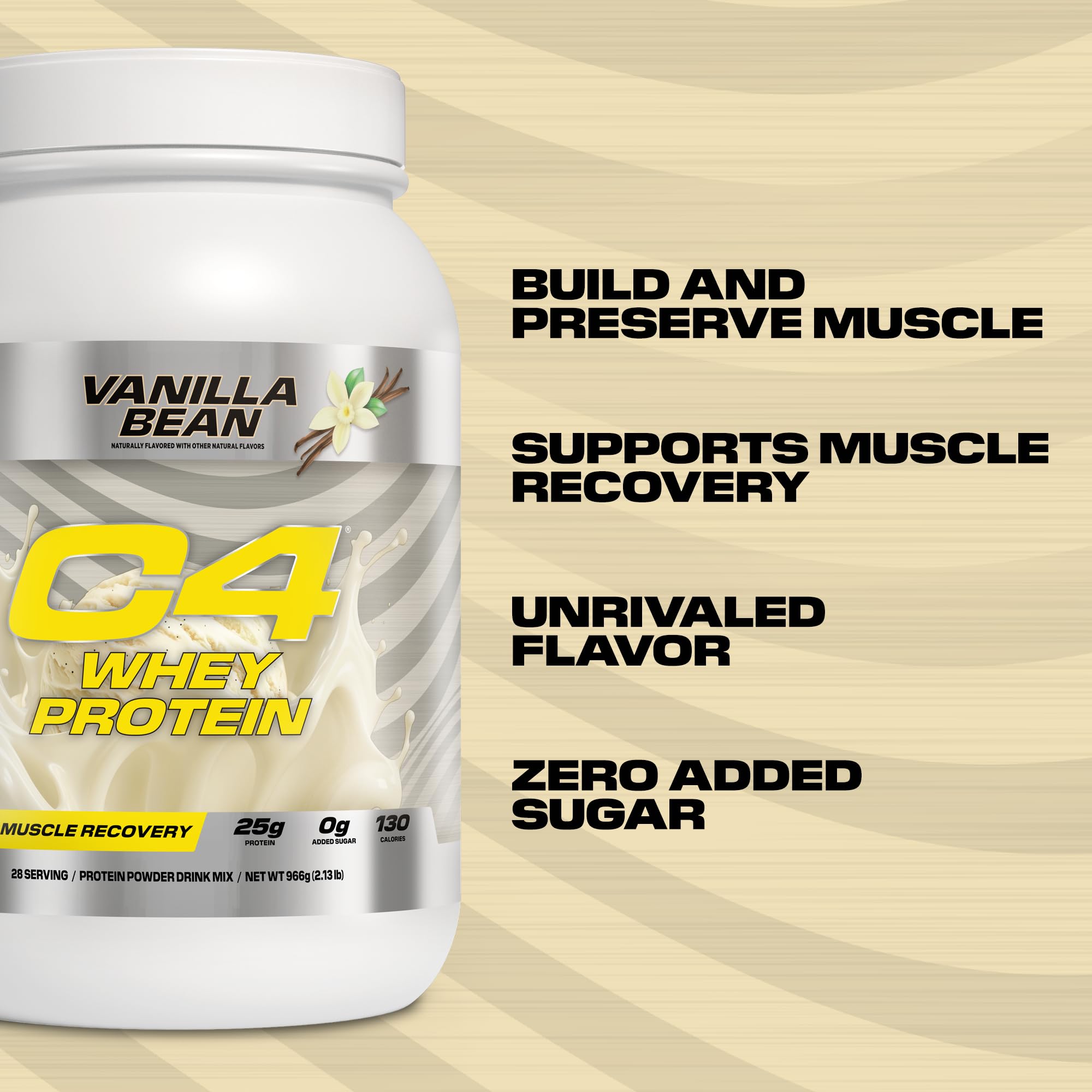 C4 Cellucor batido Vainilla Bean servido en vaso listo para recuperación