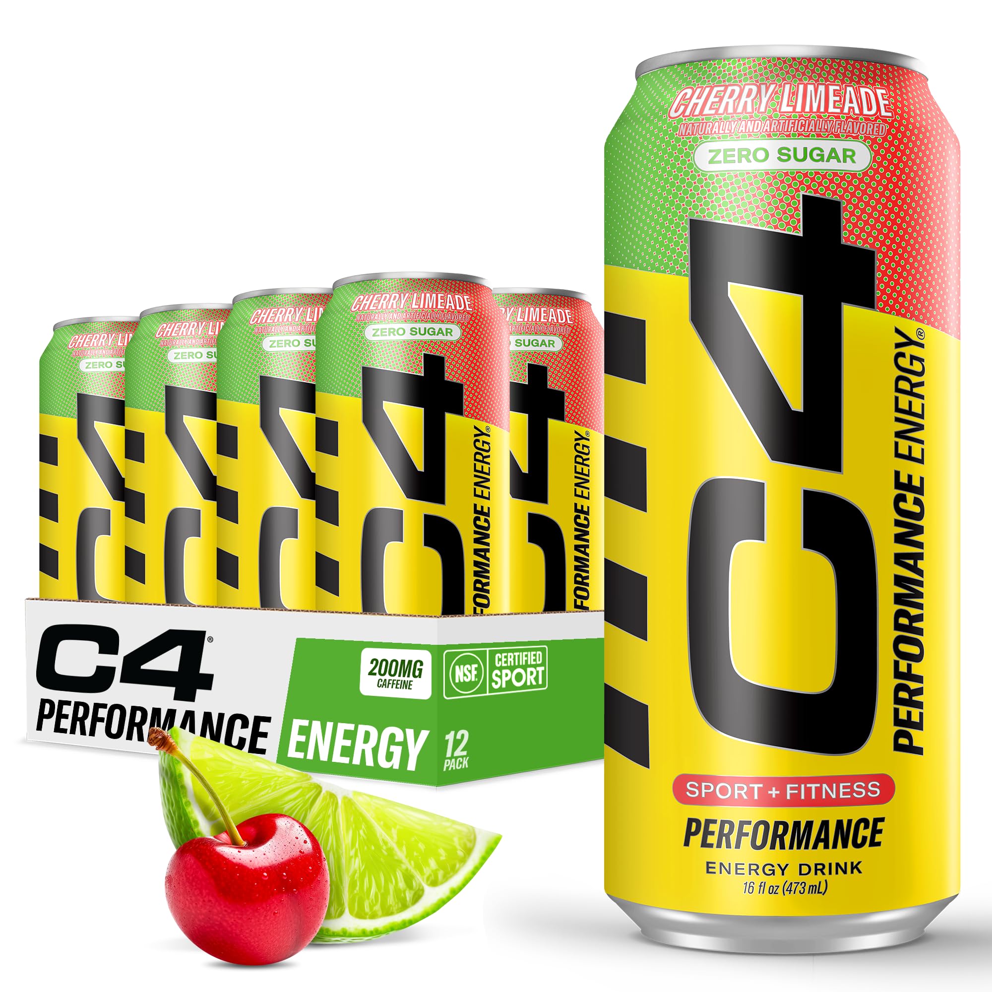 C4 lata Cherry Limeade vista frontal mostrando diseño y energía