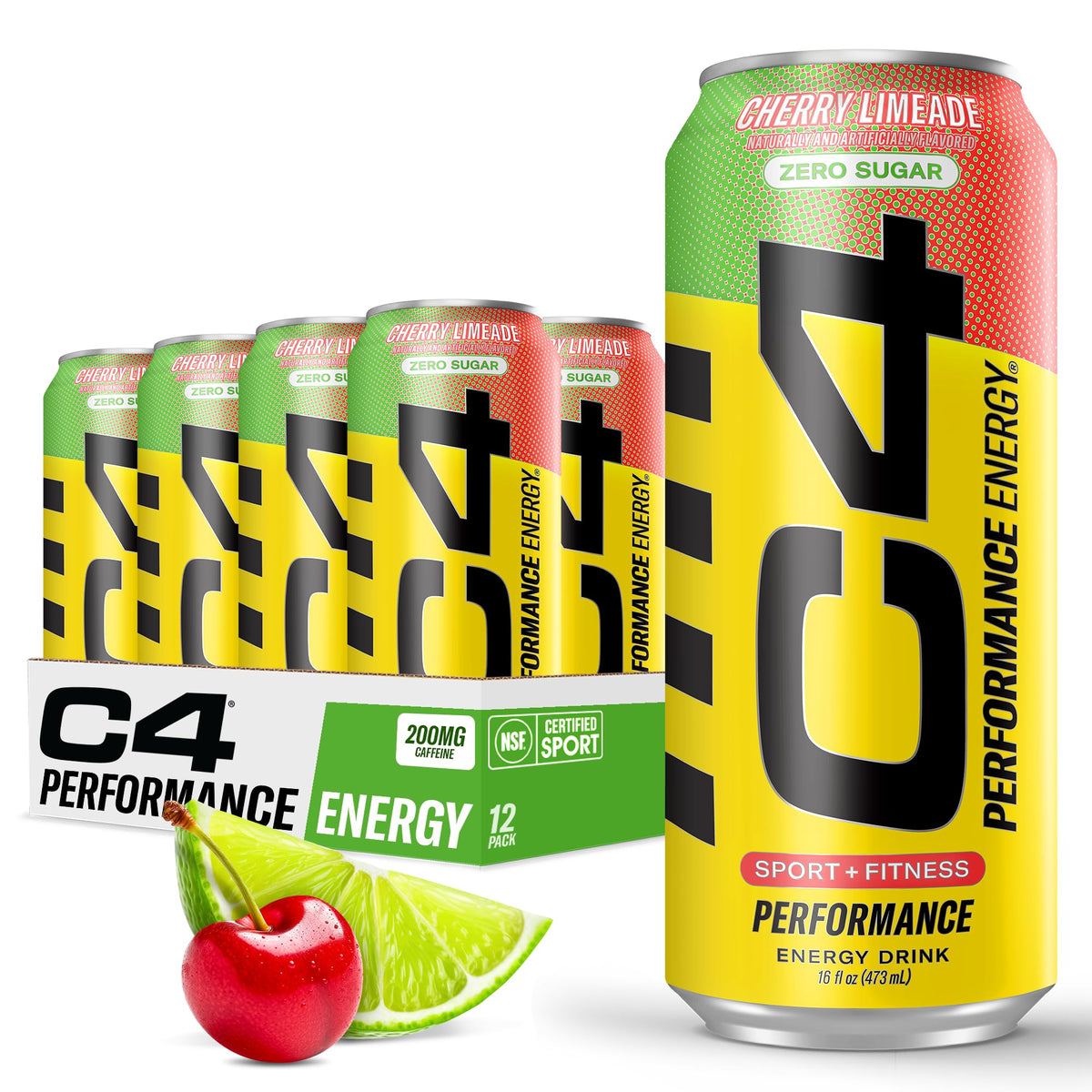 C4 lata Cherry Limeade vista frontal mostrando diseño y energía