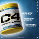 C4 bebida Blue Raspberry lista en vaso, beneficio sabor refrescante