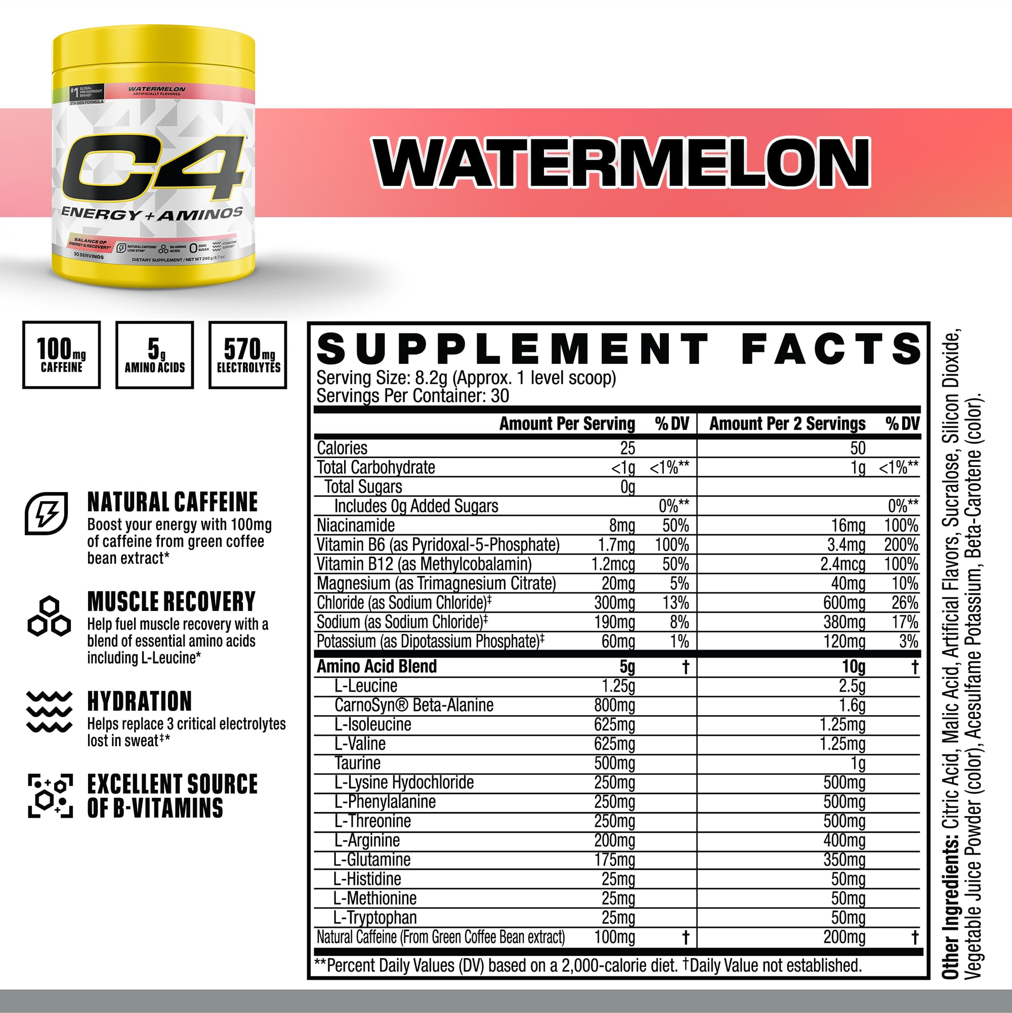 Vaso preparado de C4 Watermelon listo para entrenar y mantener enfoque