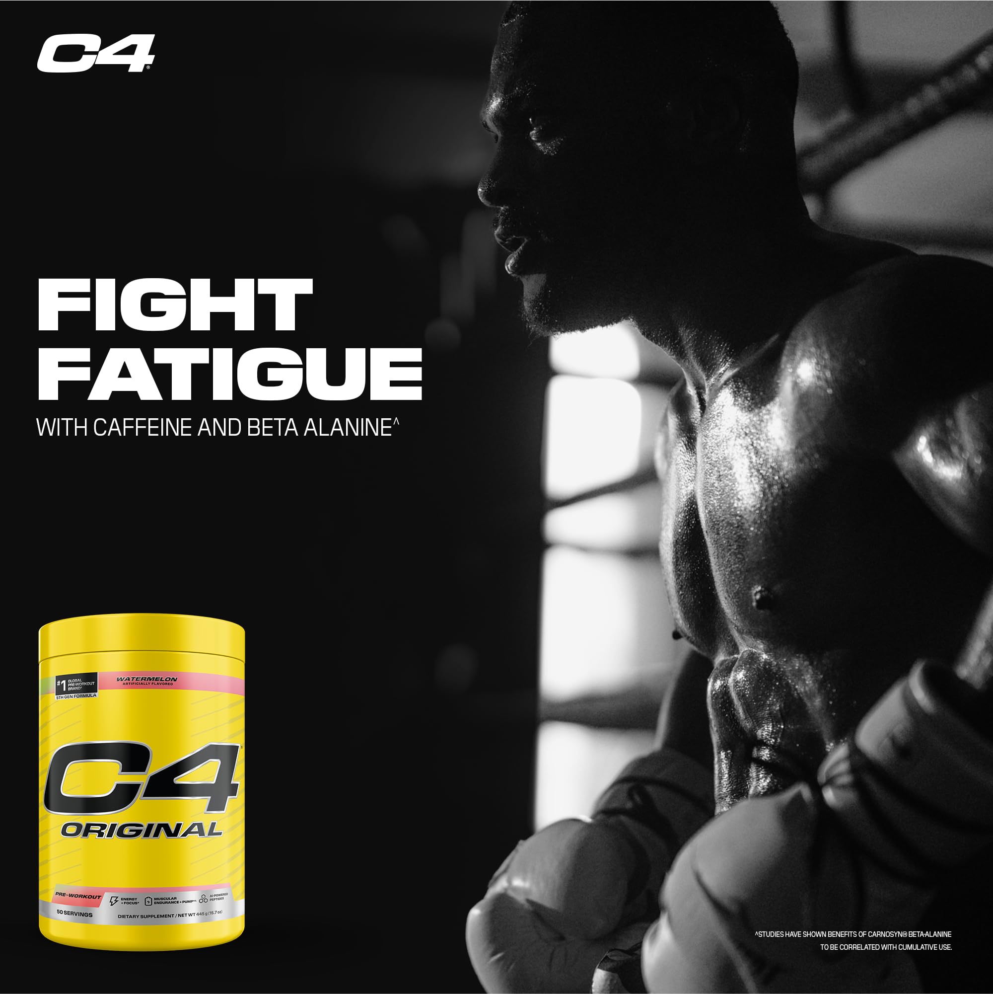 Escena gym con C4 y toalla, marca C4 para entrenamientos más intensos