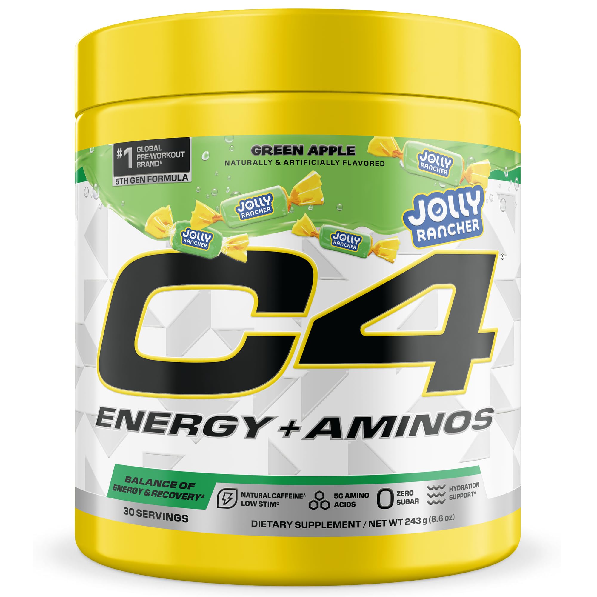 C4 bebida Jolly Rancher Green Apple frente del envase, presenta energía instantánea