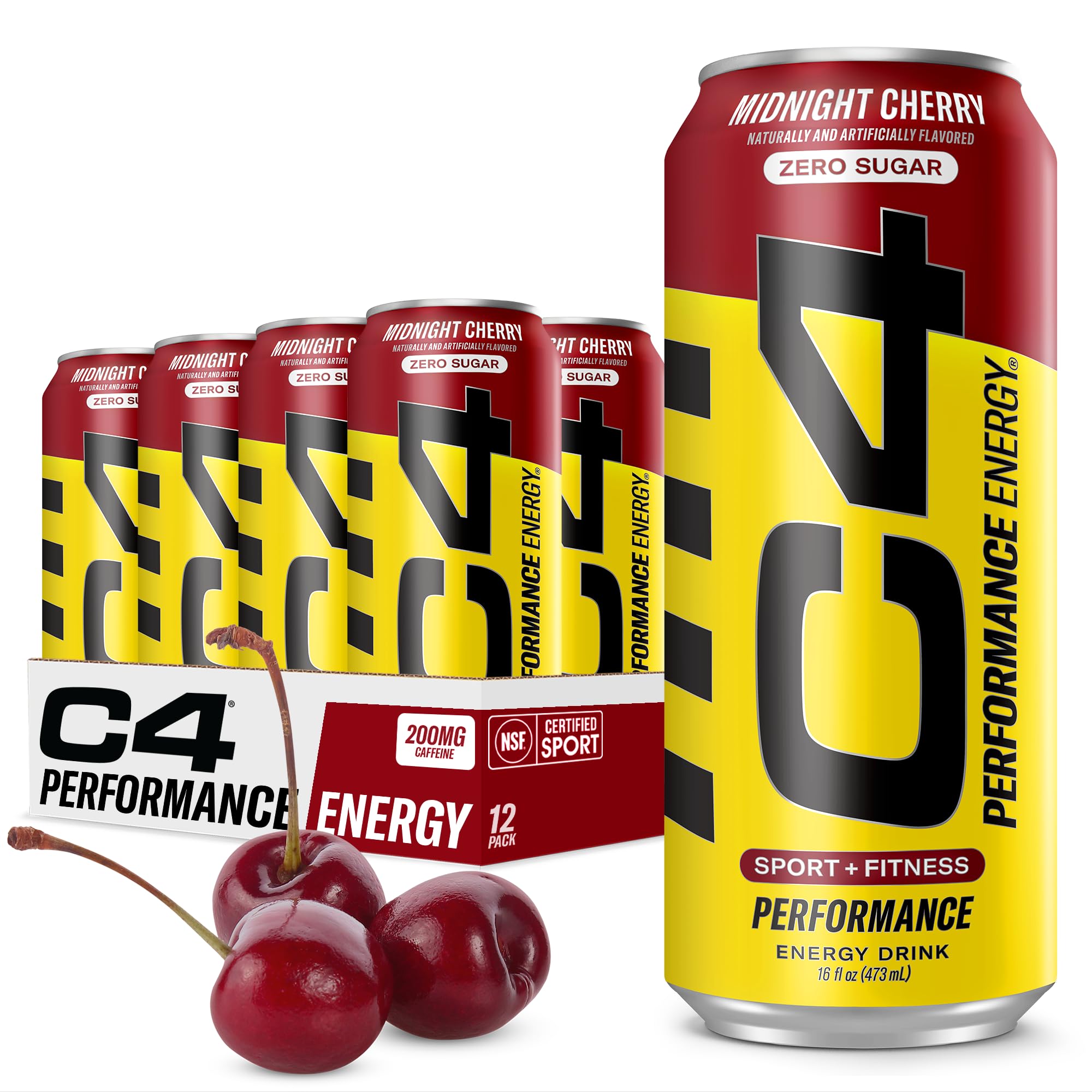 C4 lata frontal Midnight Cherry mostrando diseño y sabor