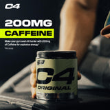 Etiqueta nutricional C4 mostrando información de cafeína y dosis