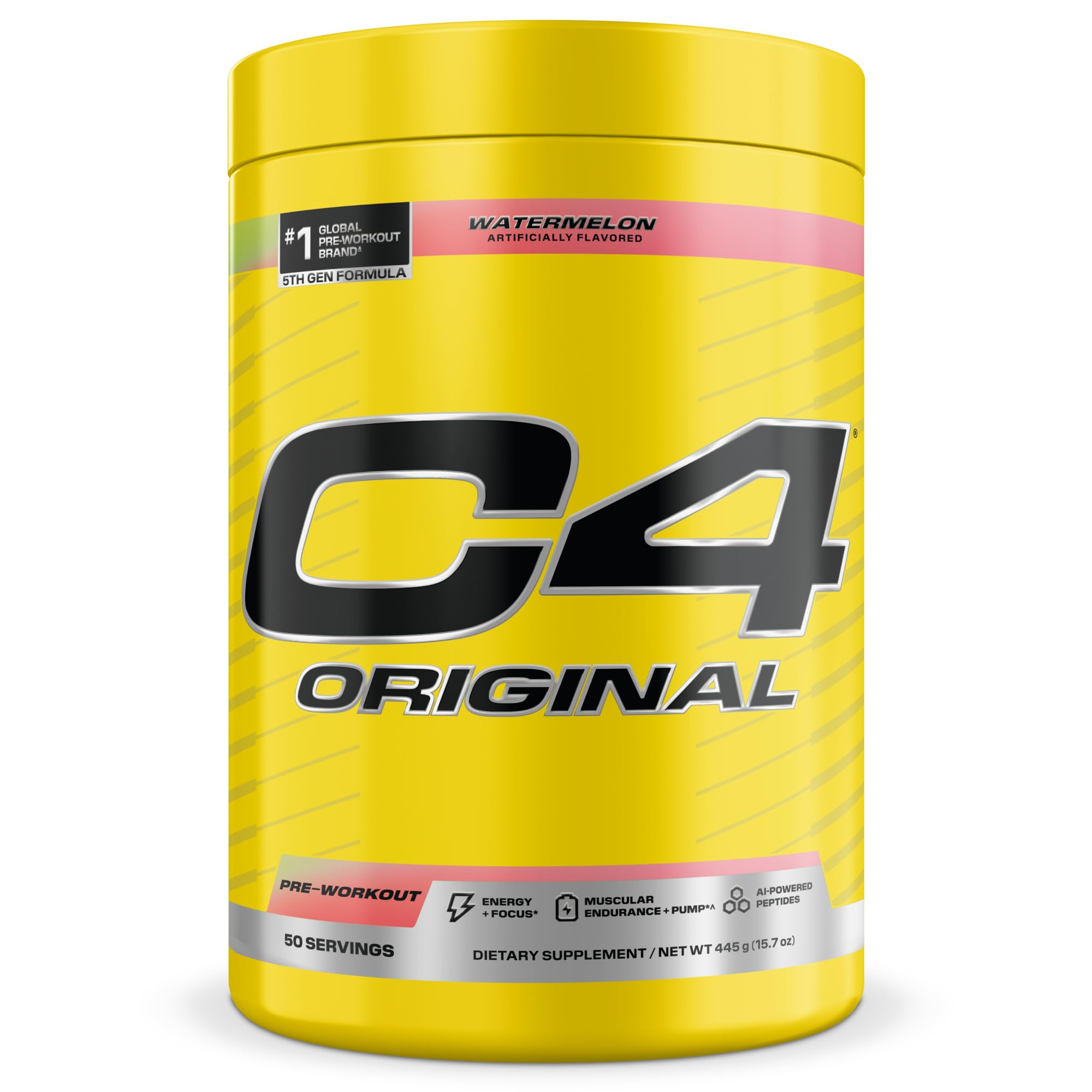 C4 envase frontal sabor Watermelon mostrando etiqueta y beneficios visibles