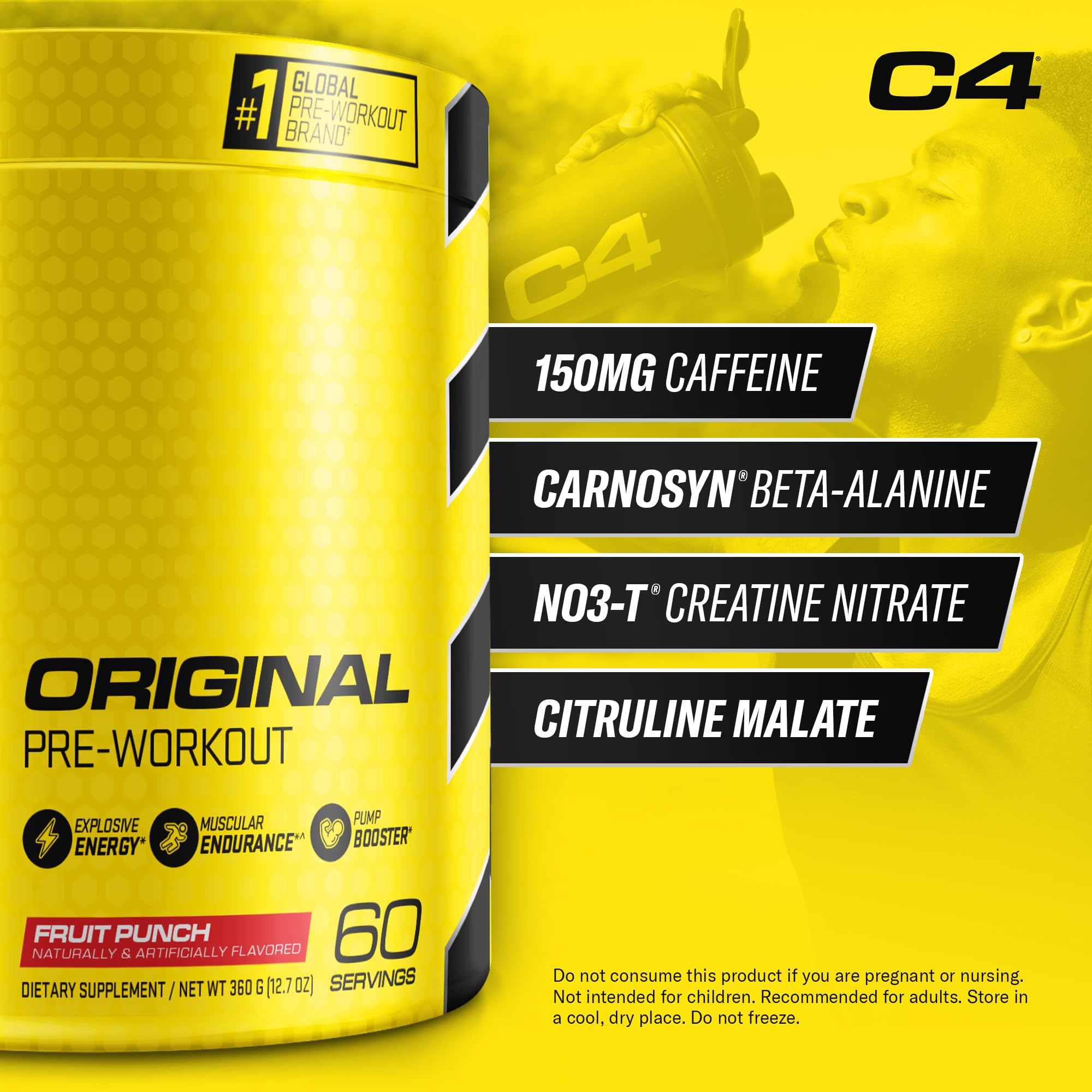 C4 tarro abierto con polvo Fruit Punch listo para mezclar y usar