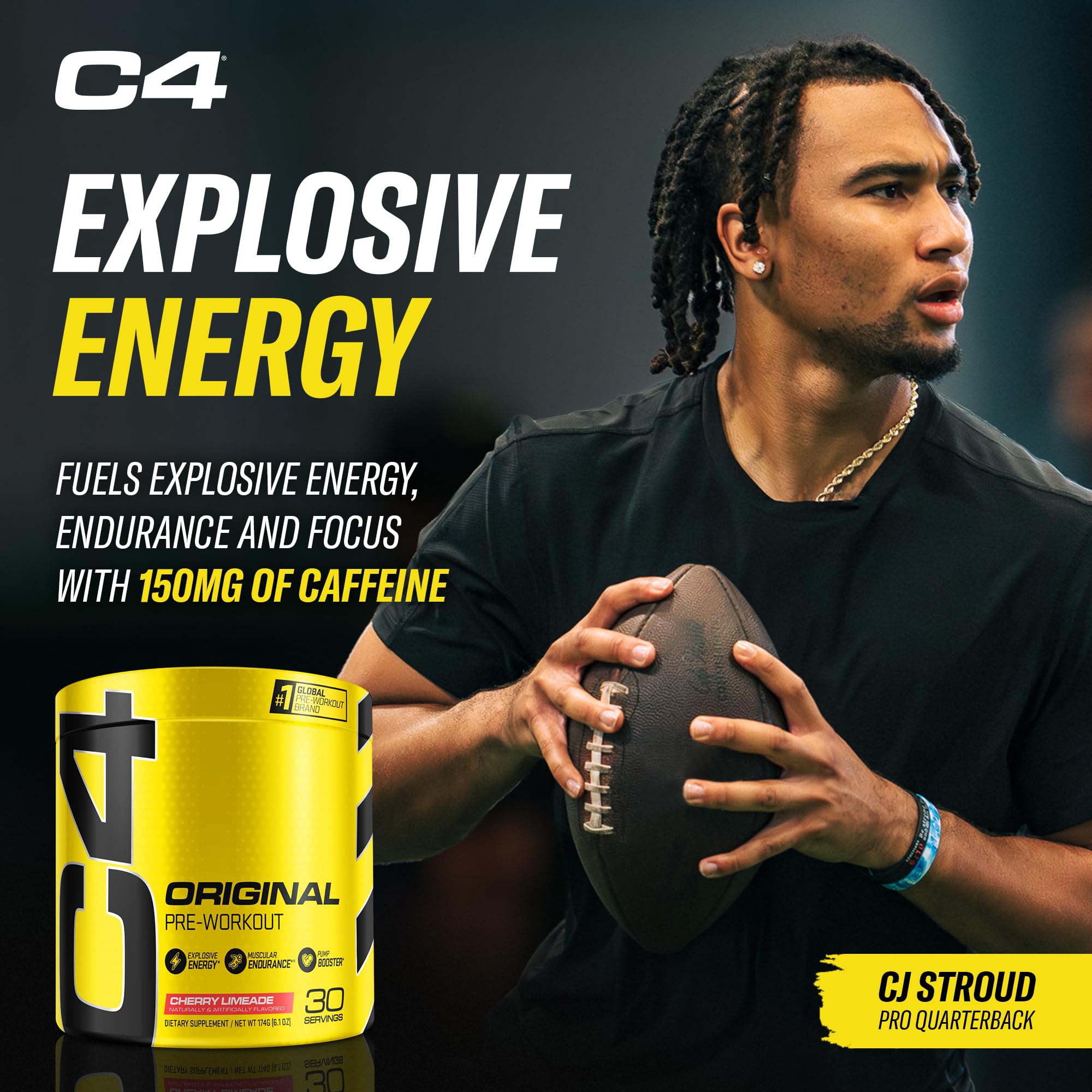 Persona en el gimnasio preparando C4 para mejorar enfoque y rendimiento