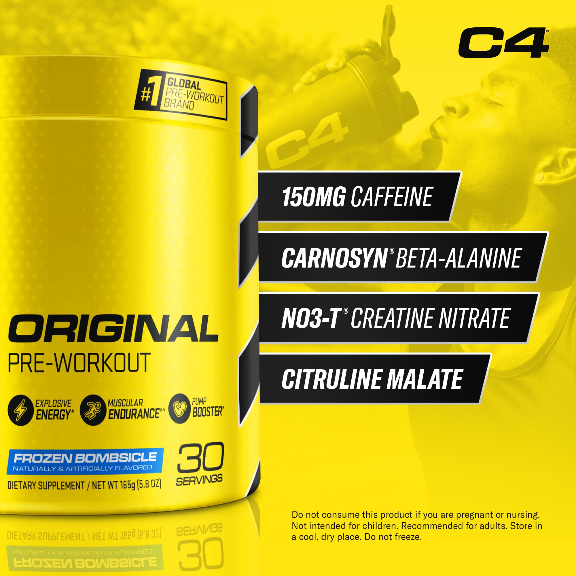 C4 polvo en cuchara mostrando textura fina del producto y fácil disolución