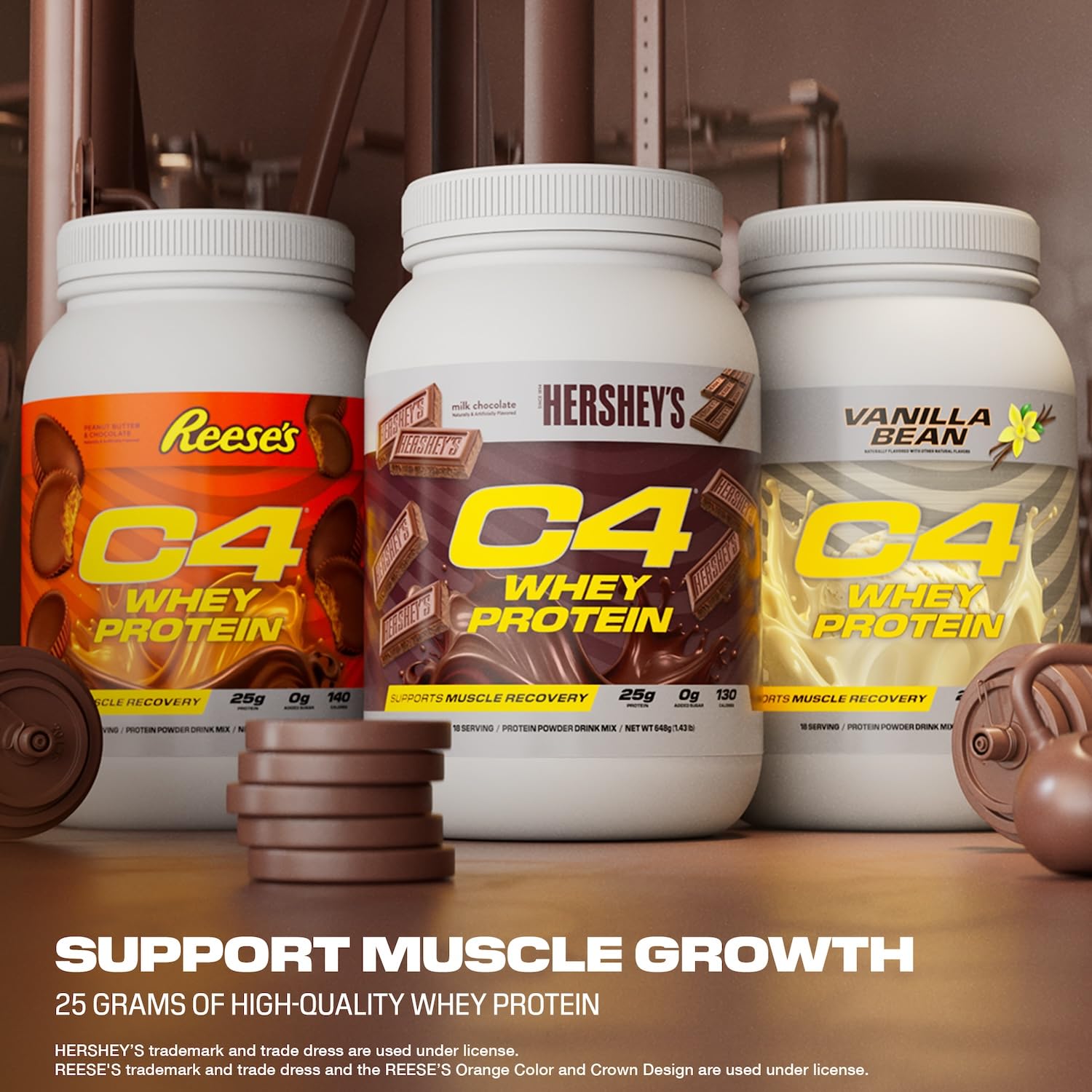 C4 Reese’S etiqueta nutricional en detalle mostrando 25 g proteína y 0 g azúcares añadidos