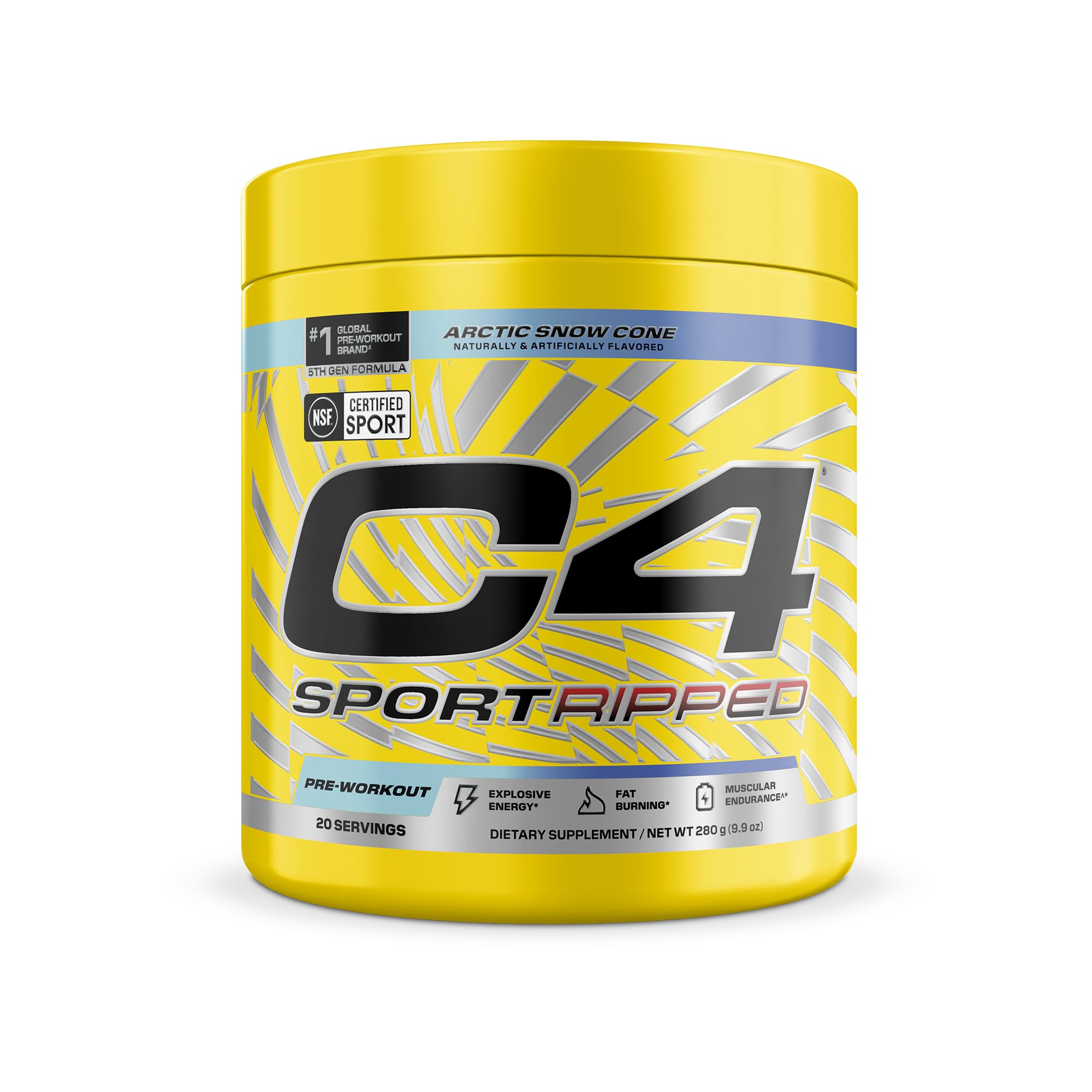 C4 Ripped de frente mostrando el envase y certificación NSF, confianza para atletas
