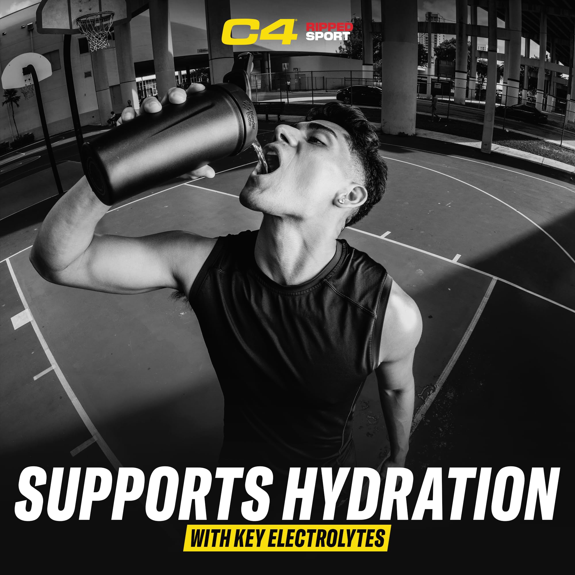 C4 Ripped Sport detalle de la lista de ingredientes como CLA y CarnoSyn para rendimiento