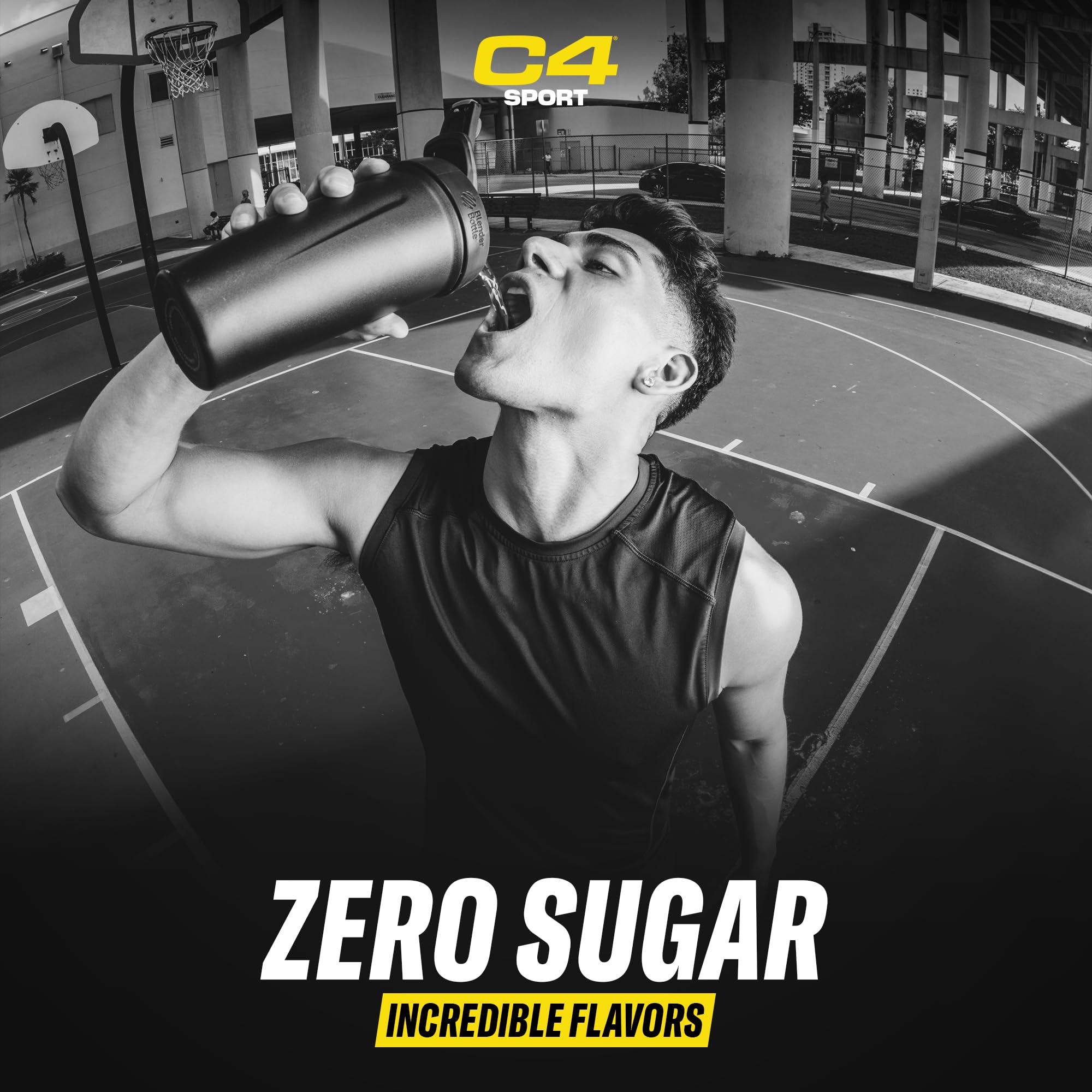Atleta tomando C4 Sport antes del entrenamiento para mayor rendimiento