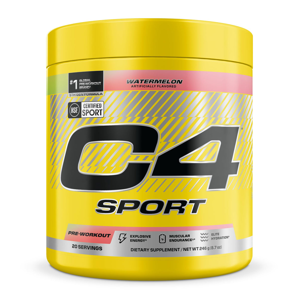 C4 bote frontal mostrando marca y sabor Watermelon, beneficio rendimiento