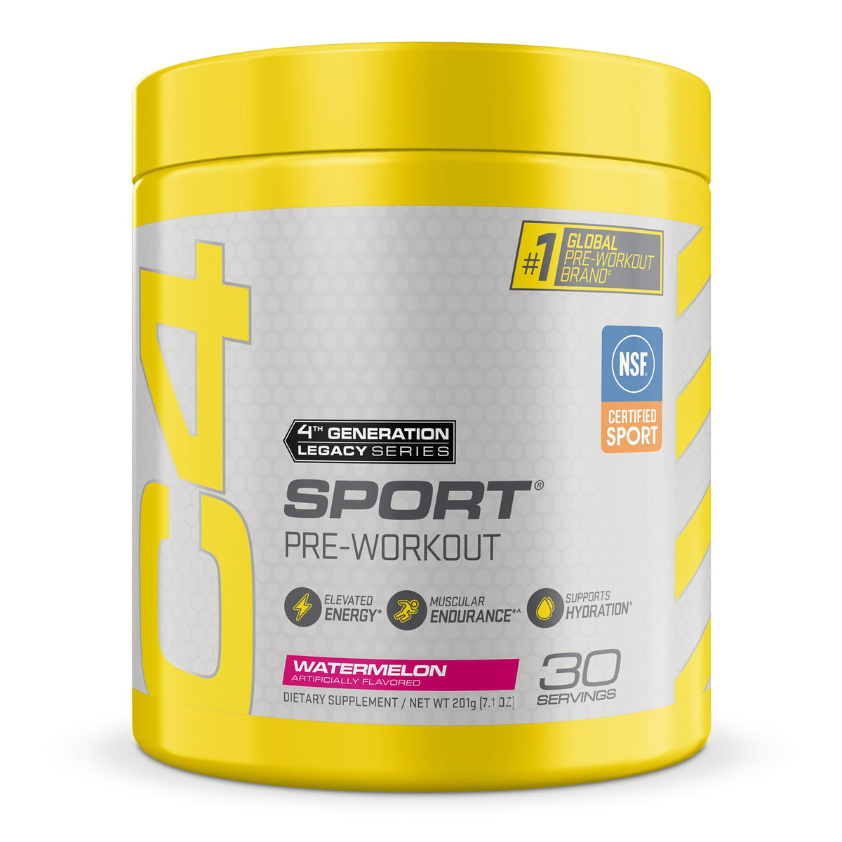 C4 envase frontal sabor sandía mostrando certificación NSF y beneficio energía