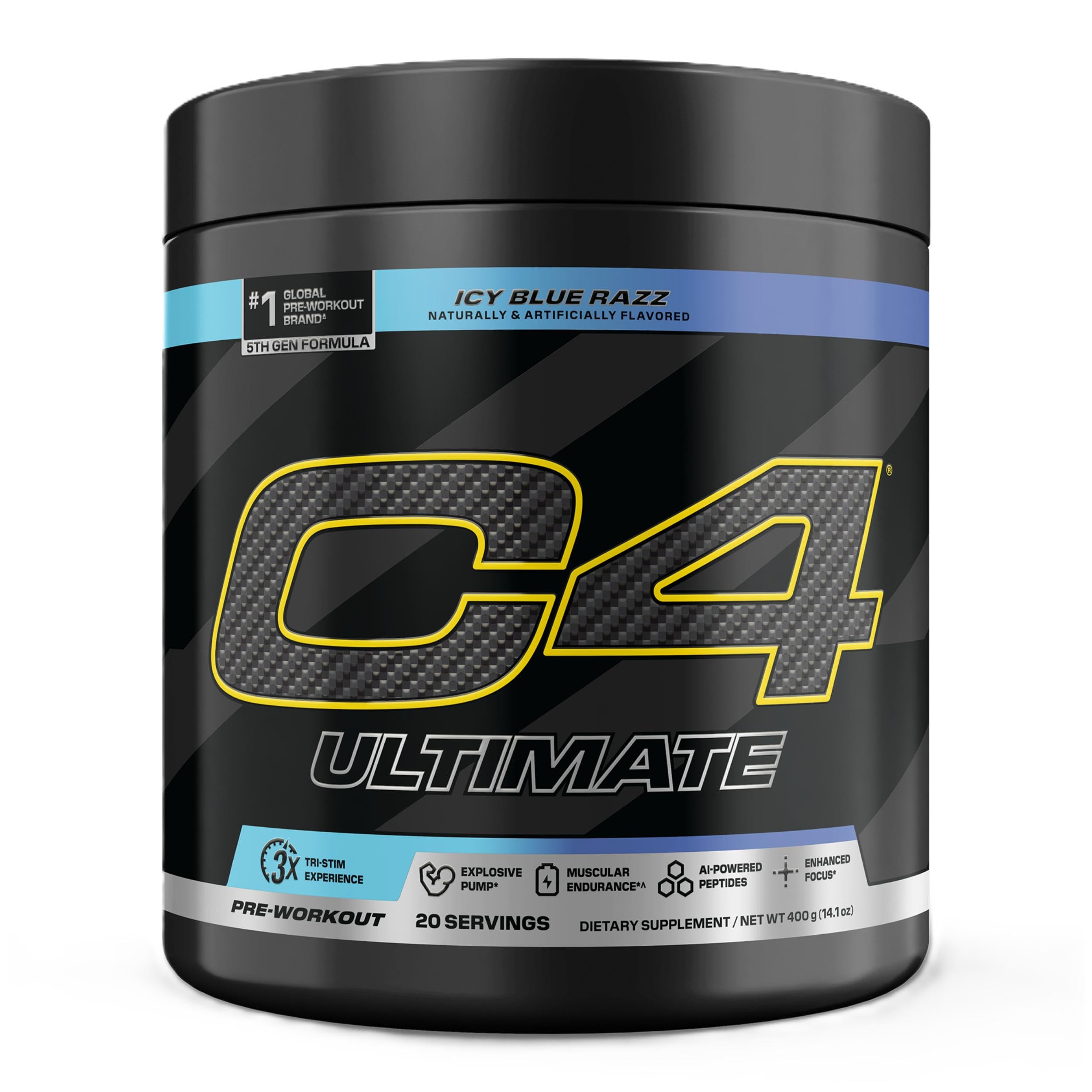 C4 Ultimate ICY Blue Razz frente del envase mostrando marca y sabor