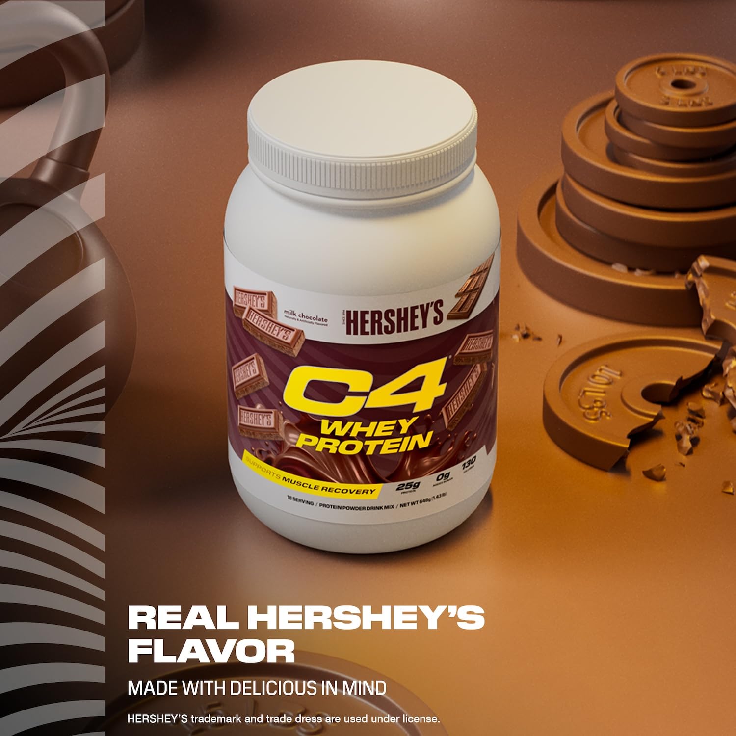 C4 Whey HERSHEY'S cuchara medidora con polvo para visualizar porción exacta