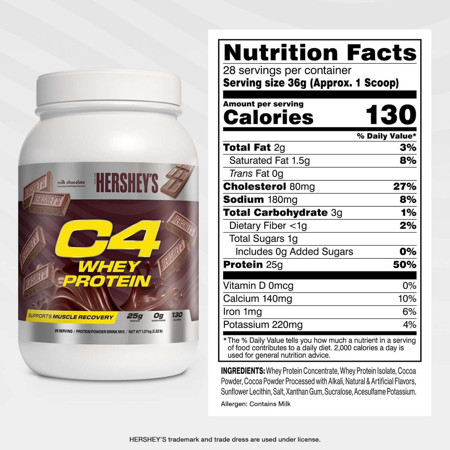 C4 Whey HERSHEY'S polvo textura suave para mezclas cremosas y sin grumos
