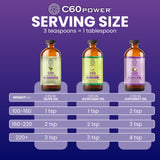 C60 Purple Power primeros planos de ingredientes y aceite MCT orgánico
