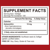 Cacukn etiqueta nutricional clara mostrando 12 mg astaxantina por cápsula