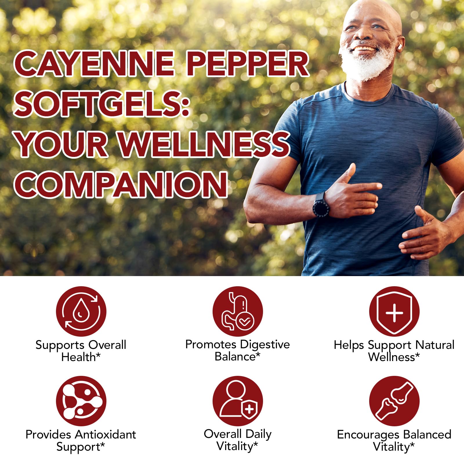 Cacukn ingredientes principales (cayena, uva, cúrcuma) resaltando soporte antioxidante