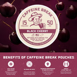 Caffeine Break etiqueta con información de 50 mg cafeína por pouch y origen EEUU