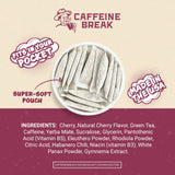 Caffeine Break lata abierta con 15 pouches XL visibles, almacenamiento ordenado y conveniente