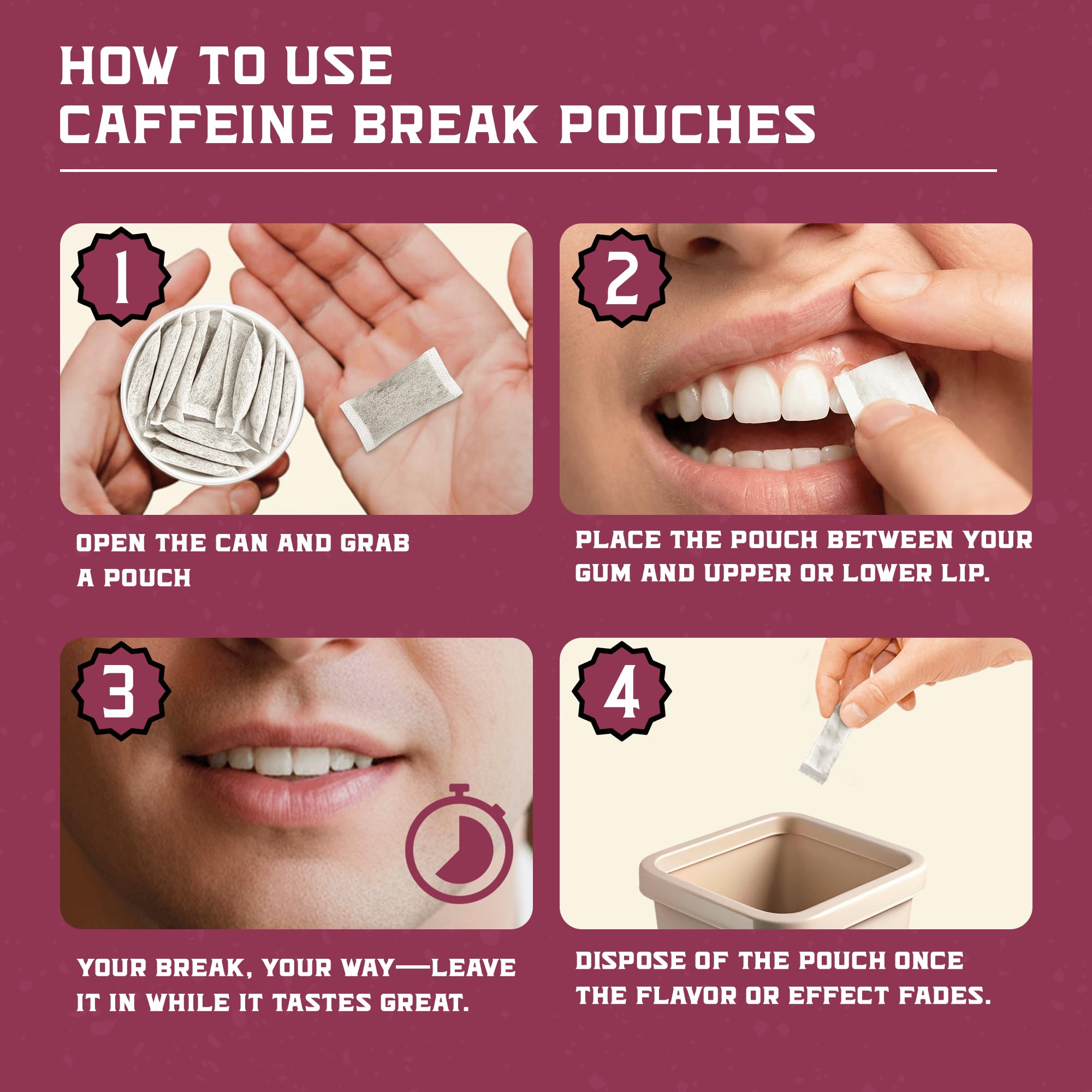 Caffeine Break pouch Black Cherry en primer plano mostrando textura y sabor real