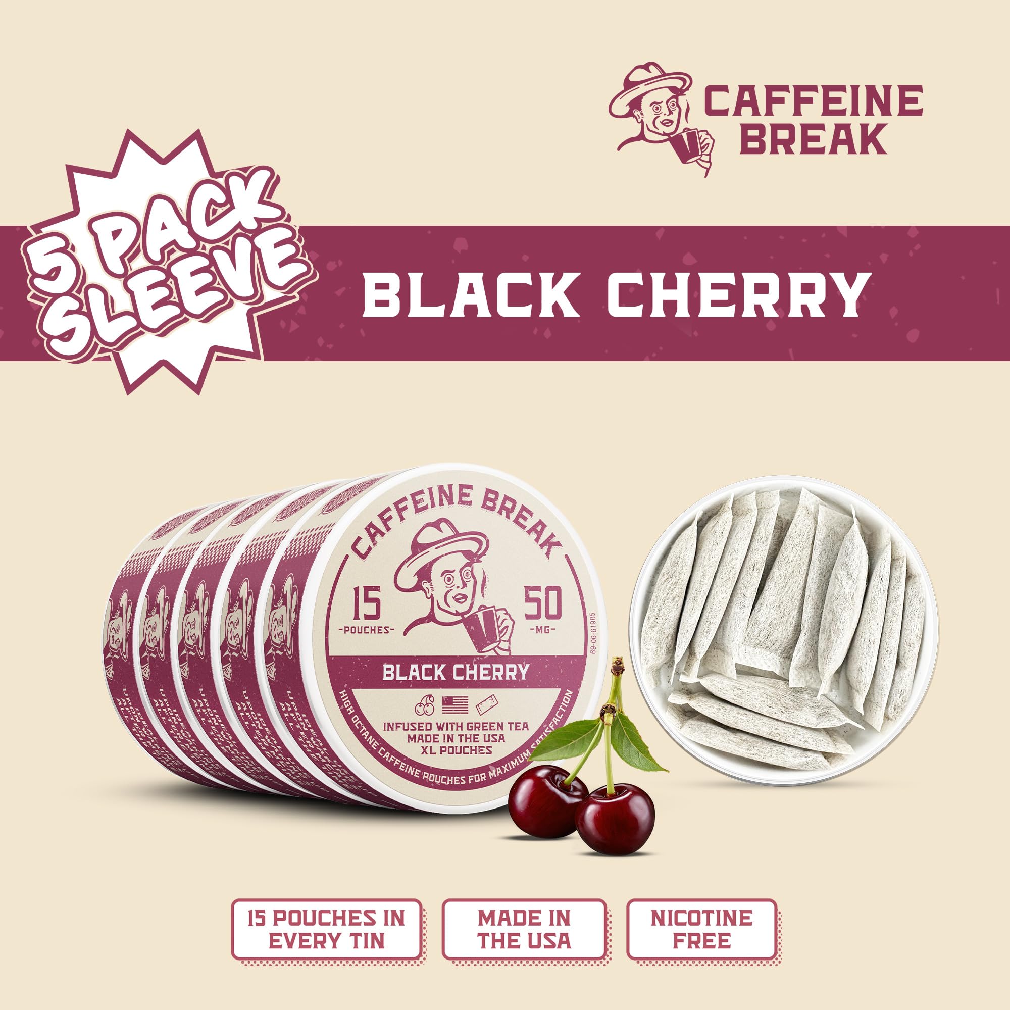 Caffeine Break pouch en mano lista para usar, uso discreto y práctico