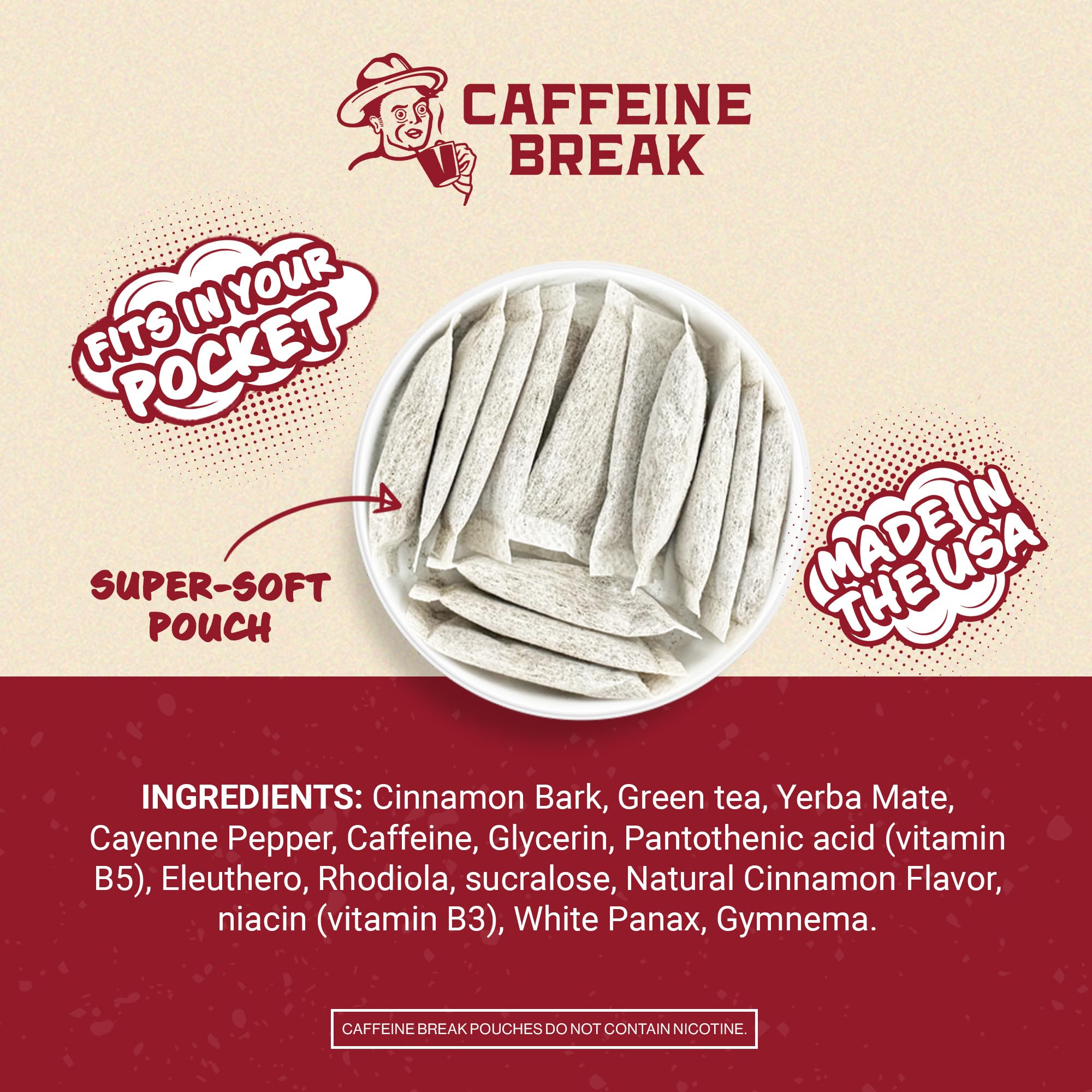 Caffeine Break pouch en mano para comparar tamaño y portabilidad