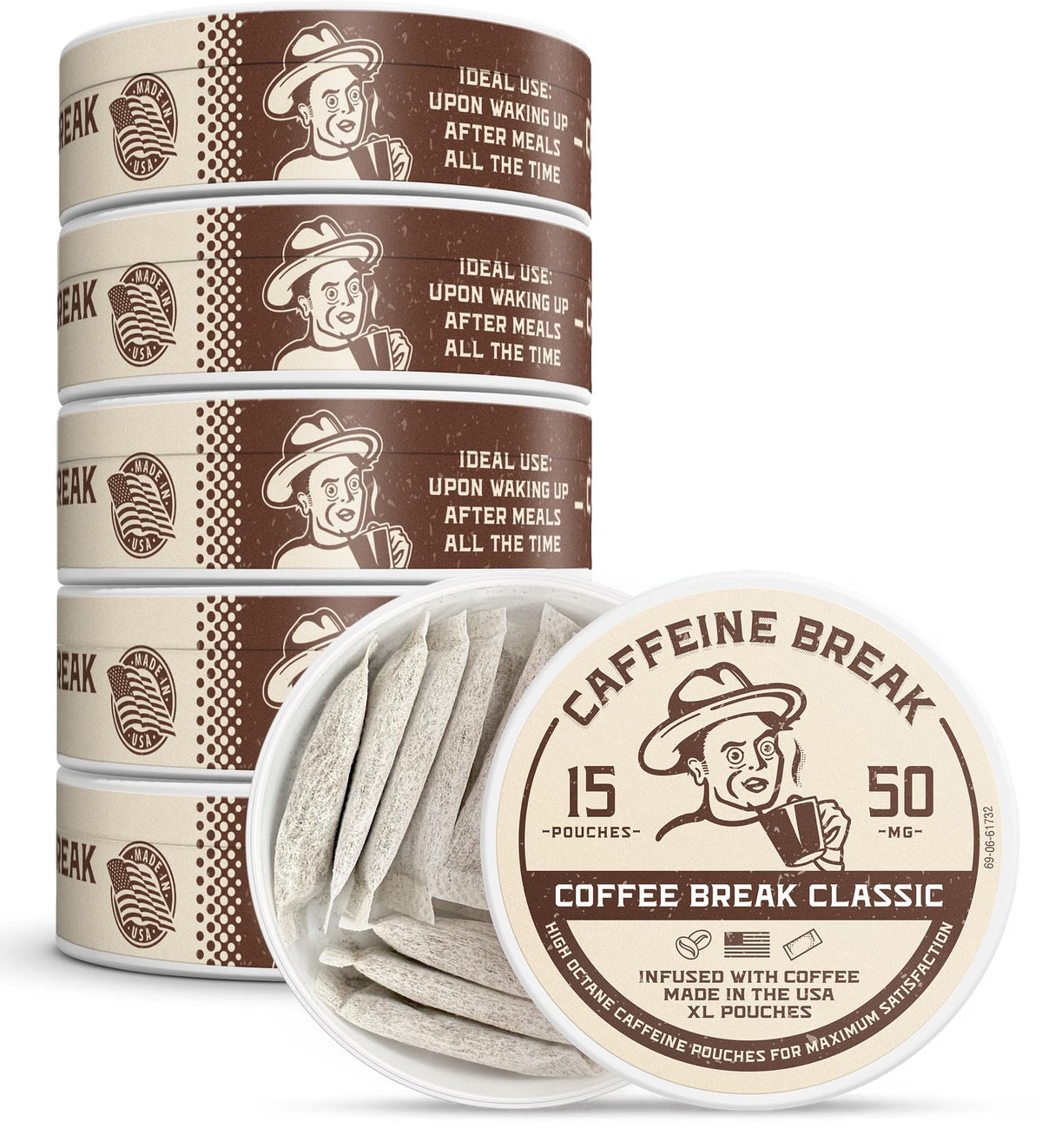 Caffeine Break lata frontal mostrando diseño y conveniencia