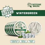 Caffeine Break comparación de tamaño del pouch junto a objetos diarios para referencia