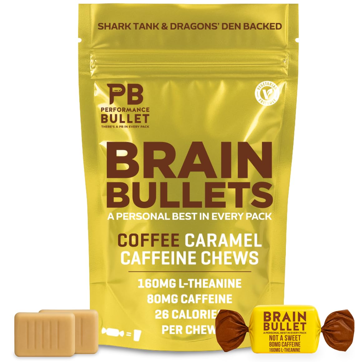 Caffeine Bullet empaque frontal mostrando diseño y porciones portátil