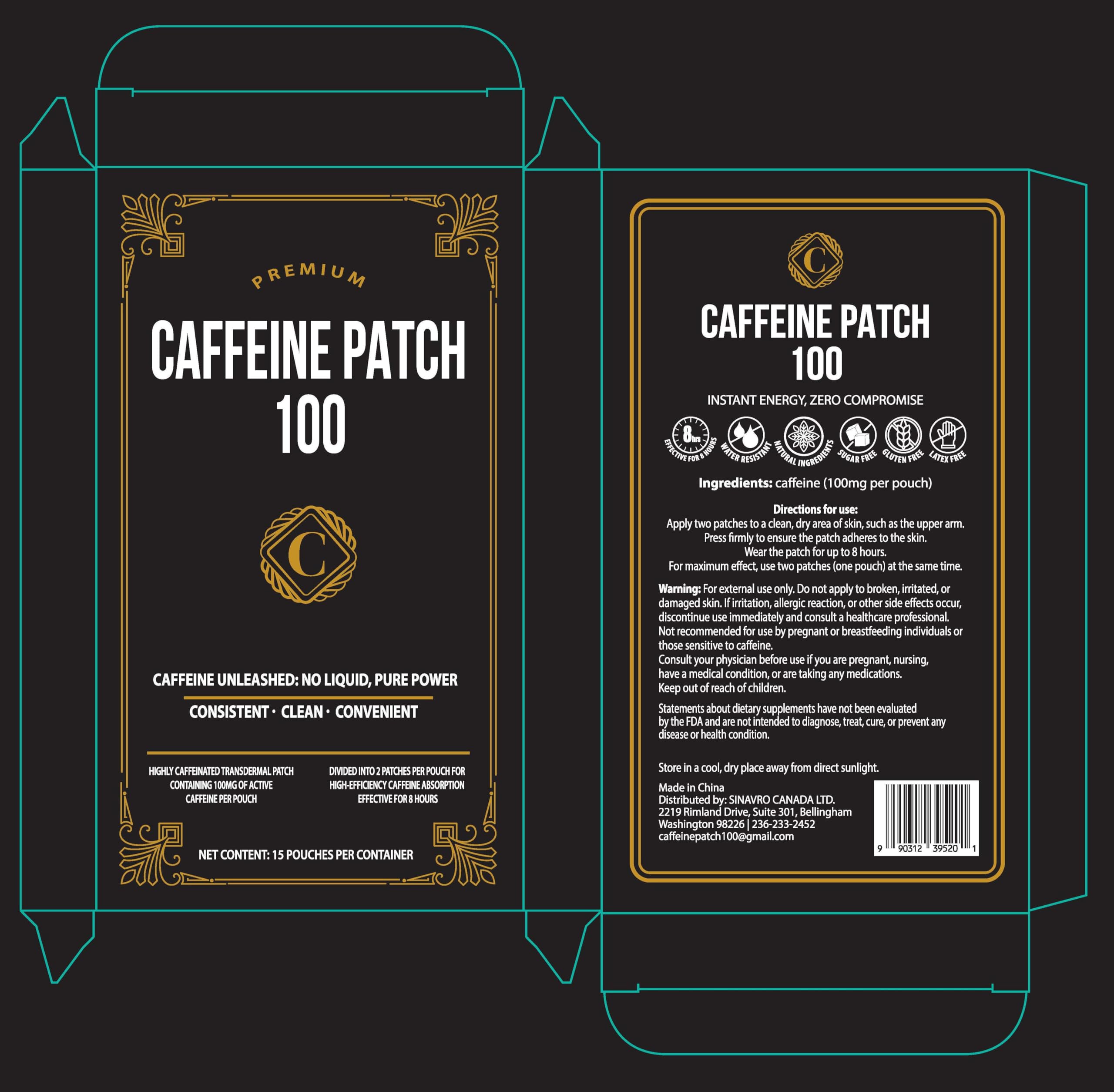 CAFFEINE PATCH 100 gota de agua sobre parche mostrando resistencia y durabilidad