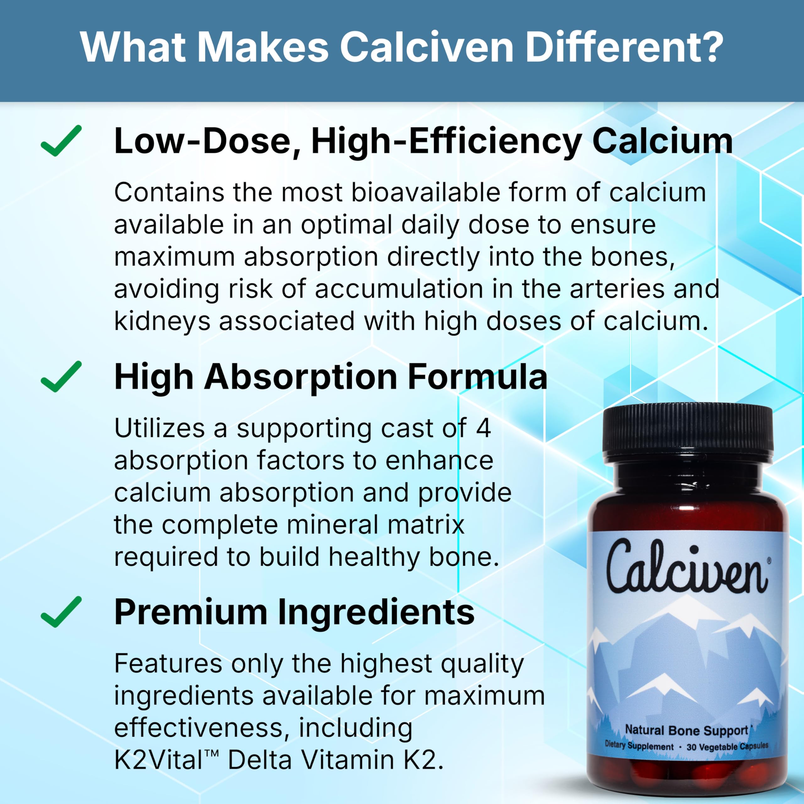 Calciven botella abierta con tabletas listos para consumo