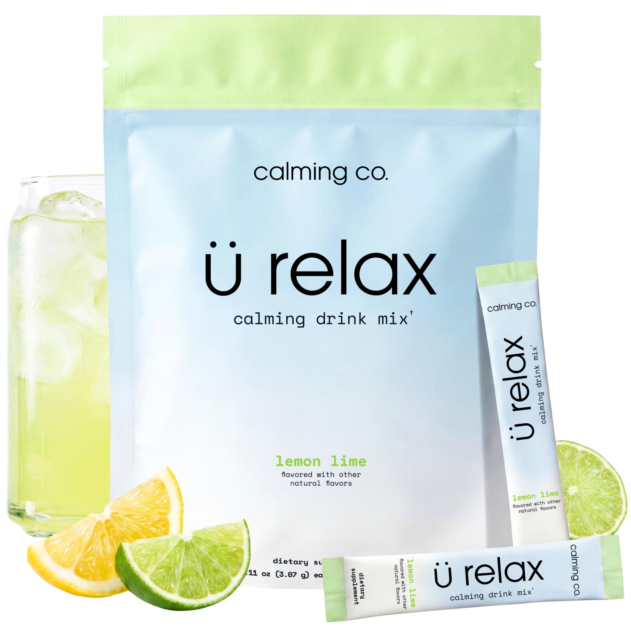 Calming Co. paquete frontal mostrando 20 sobres, presentación práctica