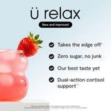 Calming Co. Ü Relax 2.0 sobre abierto junto a varios sobres listos para mezclar