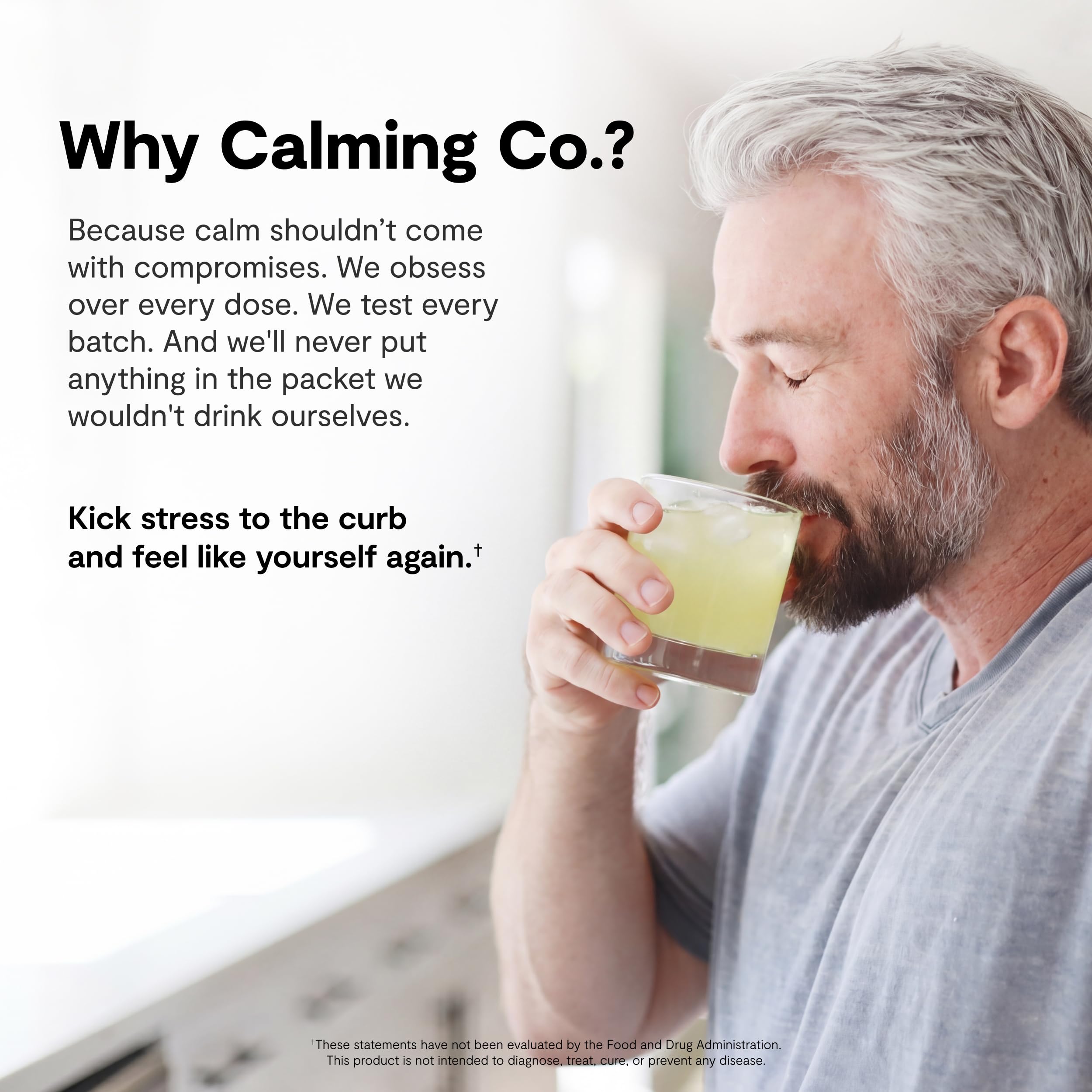 Calming Co. gotas de bebida limón-lima en vaso, color limpio y apetecible