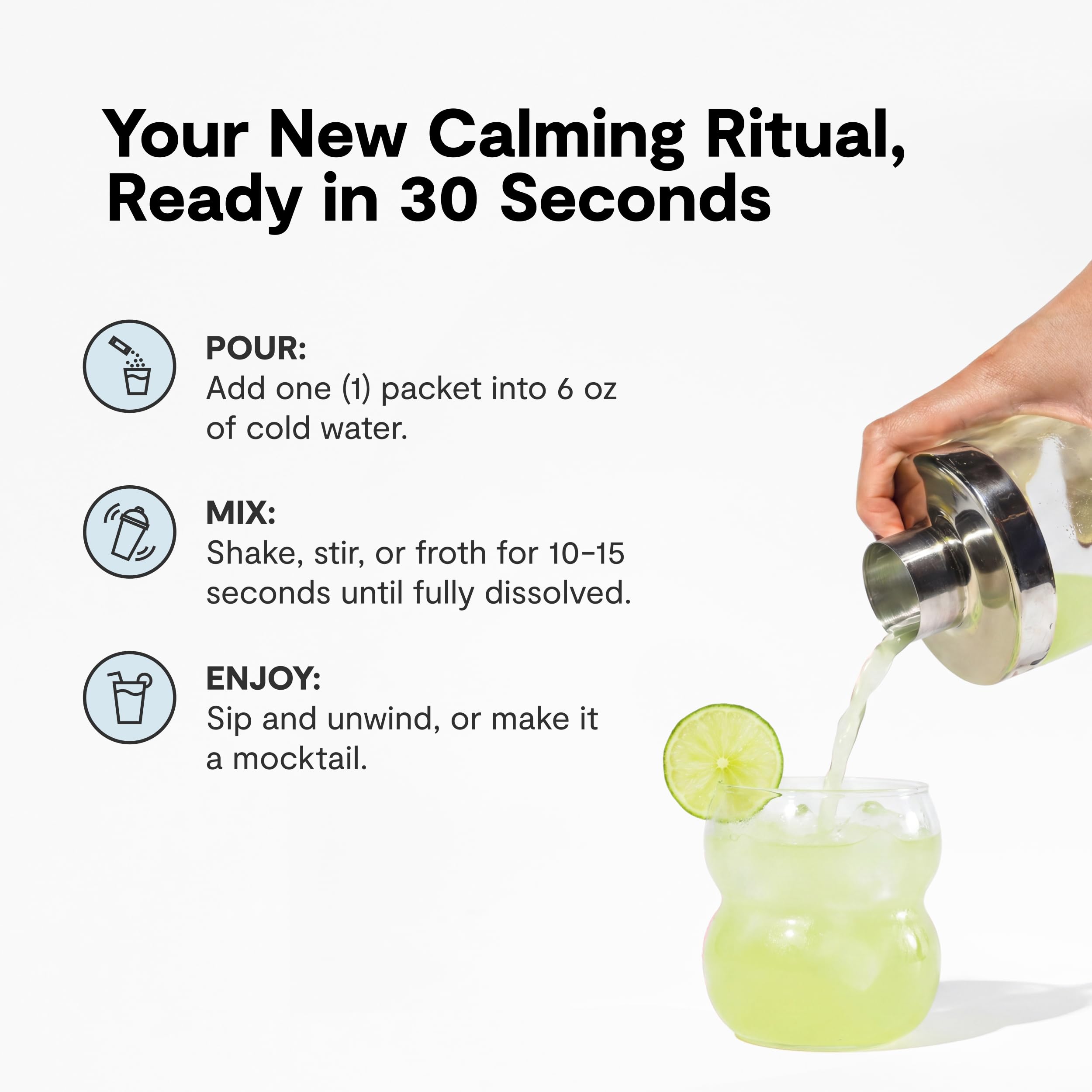 Calming Co. bebida preparada en vaso, sabor refrescante y sin azúcar
