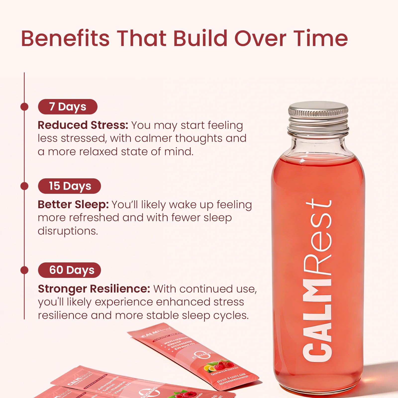 Etiqueta CalmRest con lista de ingredientes verificados y calidad GMP