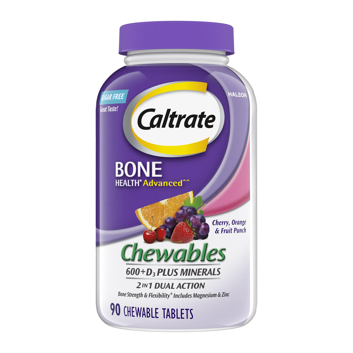 Caltrate envase frontal mostrando 90 comprimidos masticables y beneficios