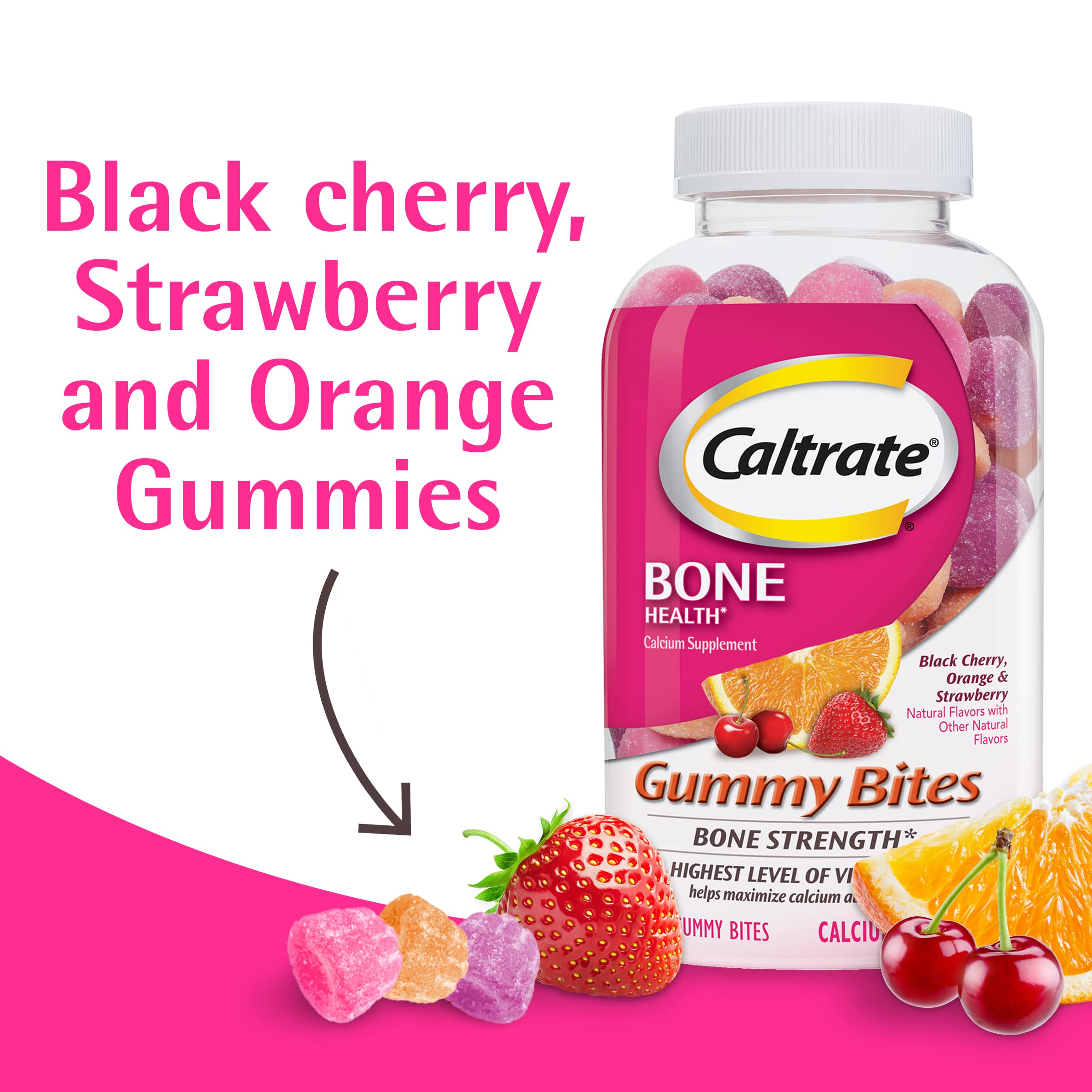 Caltrate detalle de la textura gomita para masticar y sabor atractivo