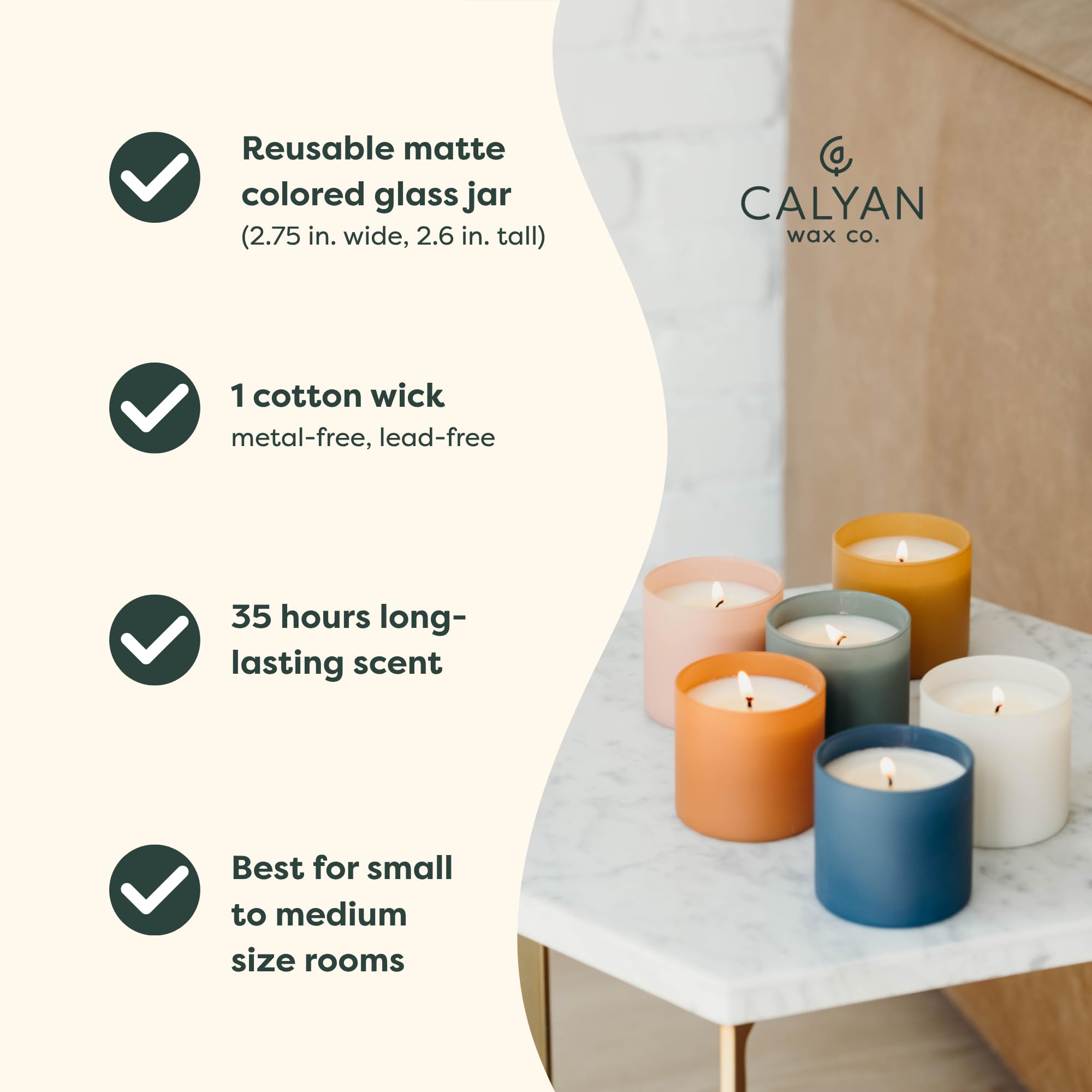 Calyan Wax Co. etiqueta con ingredientes y fabricación consciente